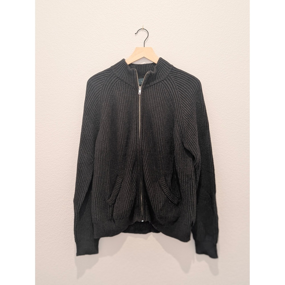 Lauren Ralph Lauren Charcoal Gray Ribbed Cotton Full Zip Cardigan Sweater M